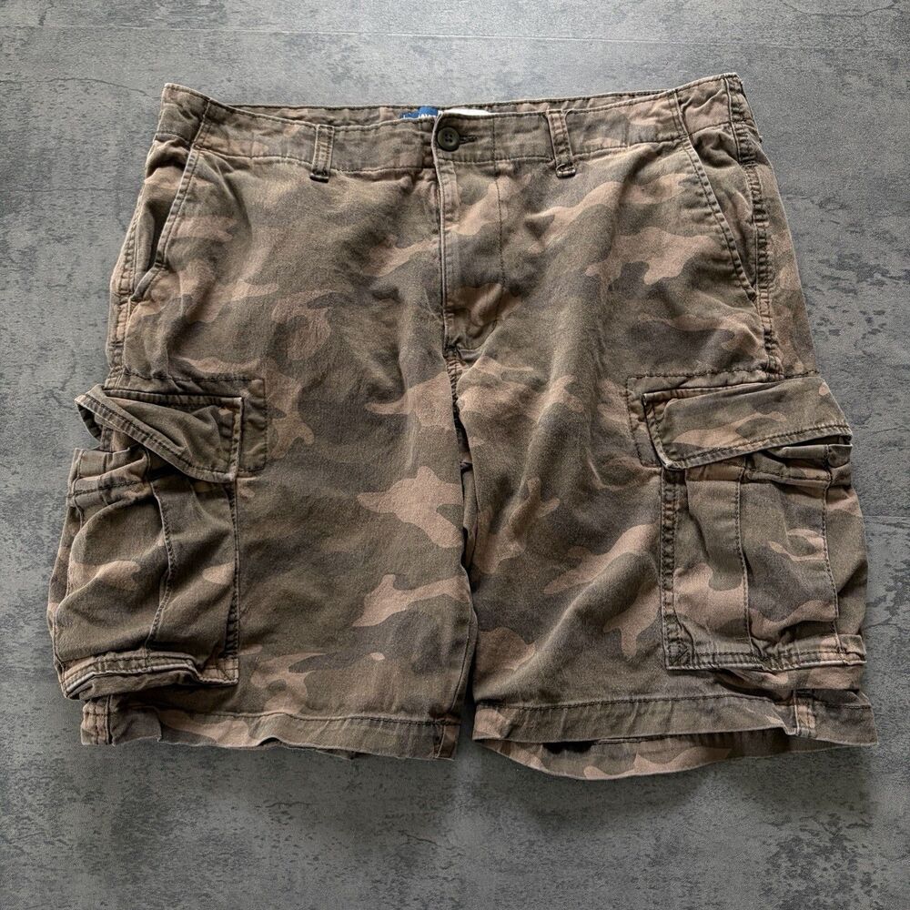 Old Navy Cargo Shorts Mens Size 38 Brown Camo Cotton Relaxed Fit Utility Pockets